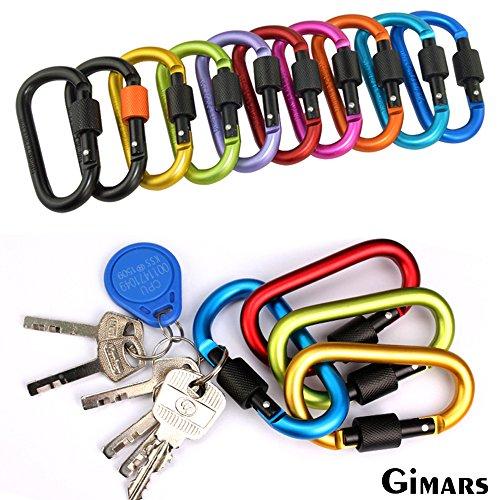 10 Stück Karabiner mit Schraubverschluss, Gimars Schlüsselanhänger Karabinerhaken Aluminium Schraubkarabiner für Camping, Angeln - fenster-bayram