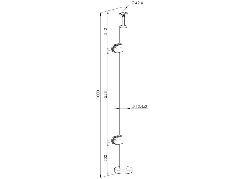Geländerpfosten 1000mm | Links | für Glas | Ø 42,4x2,0 mm | Bodenmontage | Edelstahl V2A