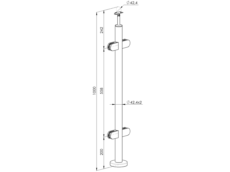 Geländerpfosten 1000mm | für Glas | Ø 42,4x2,0 mm | Bodenmontage | Edelstahl V2A