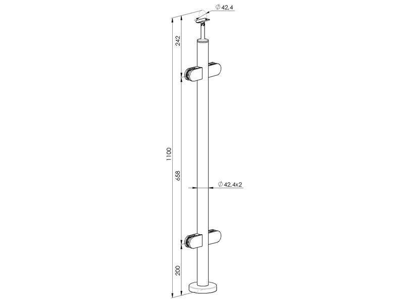 Geländerpfosten 1100mm | für Glas | Ø 42,4x2,0 mm | Bodenmontage | Edelstahl V2A