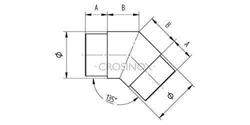 CROSO 40500 Eckbogen rund 45° für Rohr ø 42,4 x 2,0 mm, Edelstahl geschliffen V2A, für Ø42,4x2,0mm, geschl