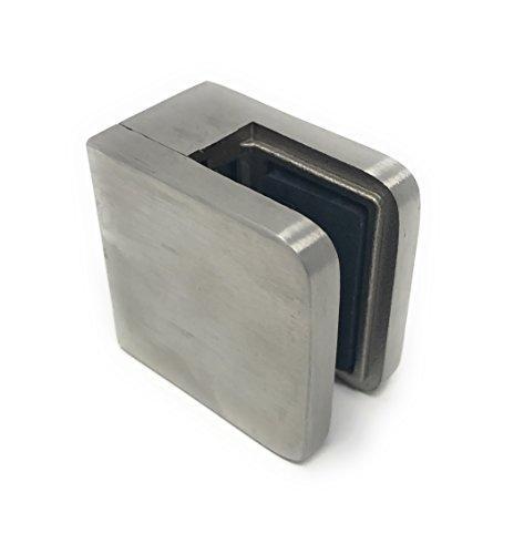 Edelstahl Glashalter für Glasstärke 8,0 mm mit Gummi-Satz Glasklemme 45/45 mm mit flachem Ansatz aus V2A mit Montagewerkzeug Bayram®