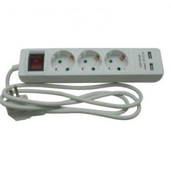 Steckerleiste Mehrfachstecker 3 er mit Schalter weiß 1,5 Kabel Steckdose Leiste 2 X USB
