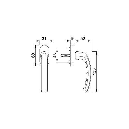 HOPPE 8115461 Fenstergriff Luxembourg-Secustik, Vierkant 7 x 32 mm, Edelstahl-Effekt