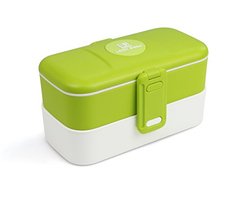 Lunchbox mit 2 Etagen inkl. Messer & Gabel - Auslaufsicher - Mikrowellengeeignet (ohne Deckel) | Brotzeitbox | BPA Frei | Beste Qualität für jeden - Frühstücks-Box Brotdose Brotbüchse Bento-Box BAYRAM