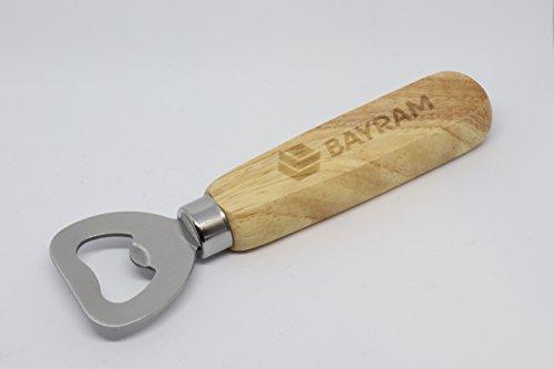 Bayram® Flaschenöffner mit Holzgriff - in schlichtem Design | Kapselheber aus rostfreien Edelstahl | Ideal für für die Bar Bieröffner  Geschenk