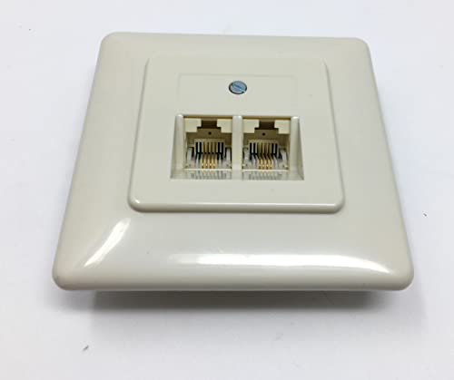 1UAE-Anschlussdose 2 x RJ45 Buchse 8-polig cremeweiß Netzwerkdose Datendose LAN