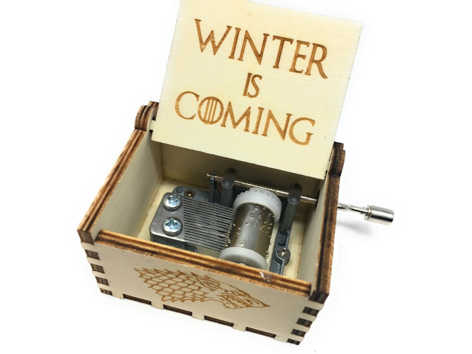 Winter is coming Musik-Box mit Handkurbel aus Holz Spieluhr Geschenk G—  Fenster-Bayram