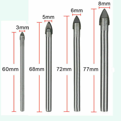 Glasbohrer Set 4-tlg. Ø 3/5/6/8mm Fliesenbohrer Keramikbohrer Bohrer Spiegel