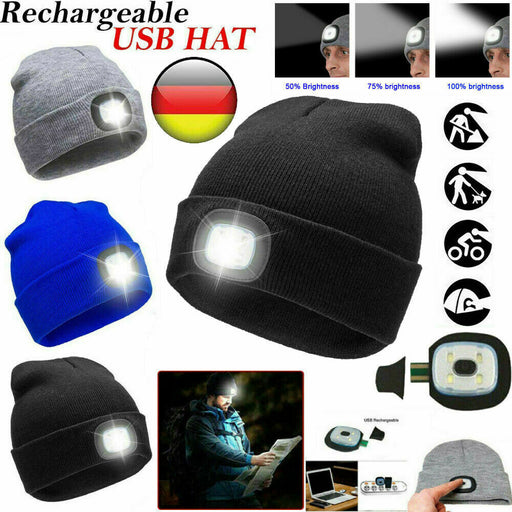 Unisex Warme Wintermütze Strickmütze Beanie Mütze Hüte mit LED-Licht Stirnlampe