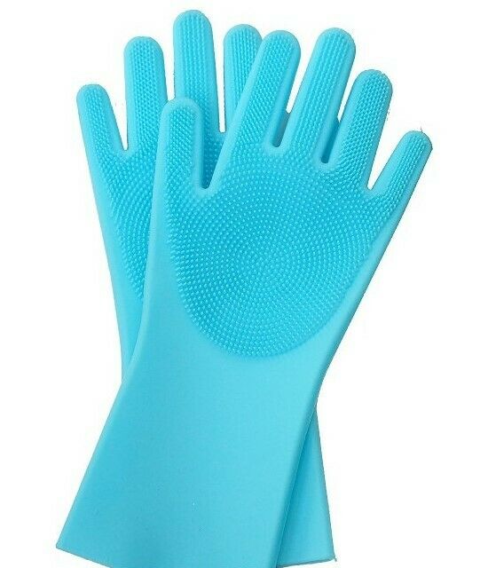 Blue 2 in 1 Handschuhe und Bürste Schrubber für Spülmaschinen Haustier Haarpfleg