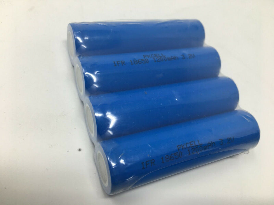 4 x Lithium Ionen Akku 1200 mAh / 3,7 V / 18650 Li - ion 65 mm lang blau