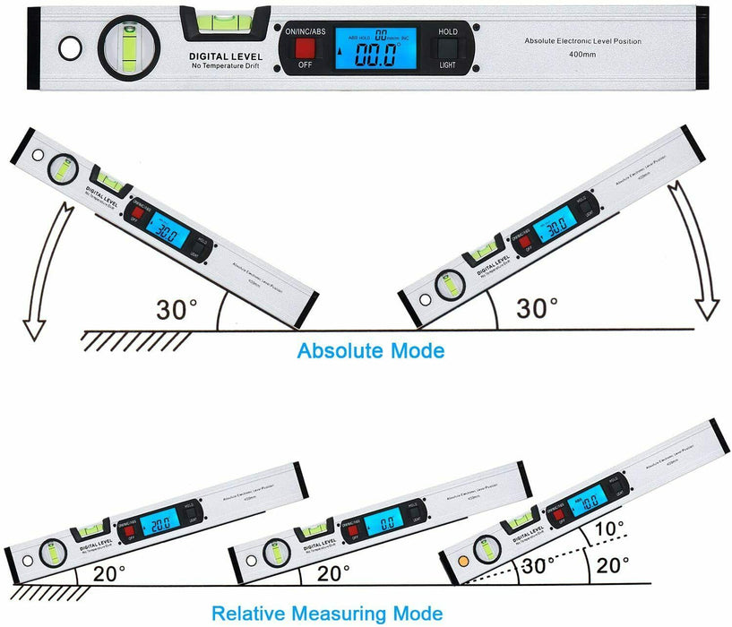 Alu Wasserwaage Messgerät elektronisch digital 40 cm Winkelmesser + Magnethalter