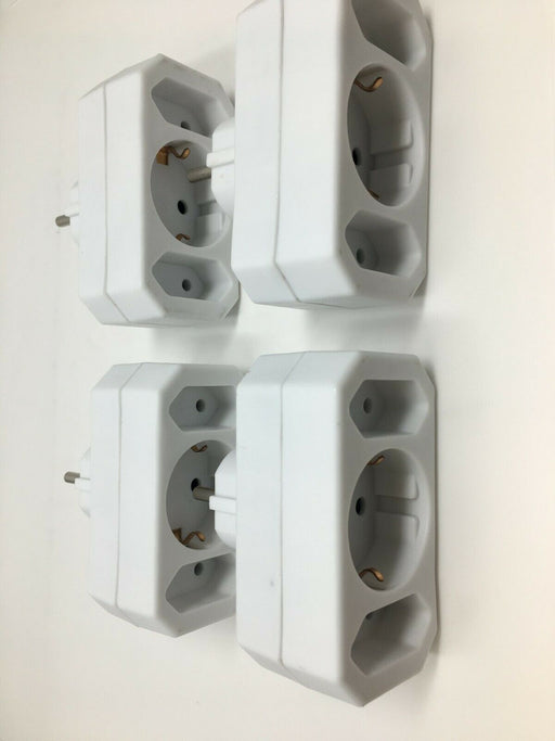 4x Dreifachstecker 3er Stecker Verteiler Adapter 1x Schutzkontakt 2x Euro weiss