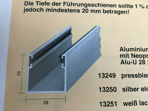 28x28 mm Aluminium Führungsschienen mit Neopren-Einlage Rolladen Rollladen