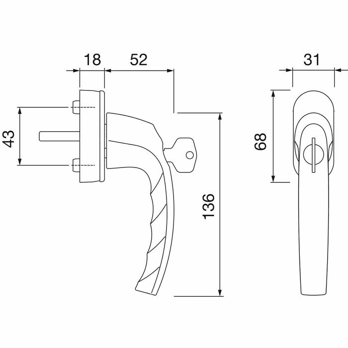 HOPPE Fenstergriff ATLANTA - Secustik 90°,VK 7 x 32 - 42 mm, silber