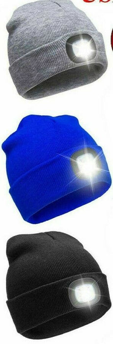 Unisex Warme Wintermütze Strickmütze Beanie Mütze Hüte mit LED-Licht Stirnlampe