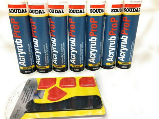 7 x Soudal Acryrub Pro P Acryl weiß Dichtstoff 310ml Kartusche mit Zubehör