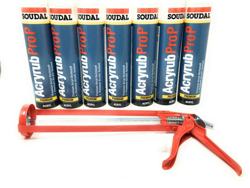 7 x Soudal Acryrub Pro P Acryl weiß Dichtstoff 310ml Kartusche mit Zubehör