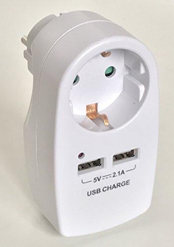 Schukostecker mit 2x USB Ladegerät 16A 250V MAX:3500W 2x USB Port + Schuko Steckdose in Weiß Multistecker Bayram®