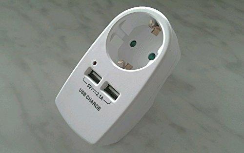 Adapterstecker m. 2x USB Ladefunktion, USB Anschluss, USB Ladeport, USB Netzteil