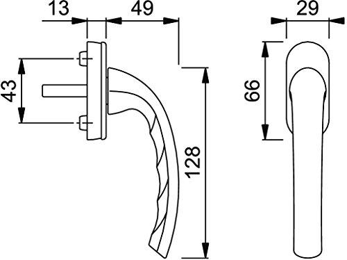 HOPPE Fenstergriff Tokyo 0710/U26 ST=35mm N=10mm M5x45mm F9016 Fenstergriff Griff