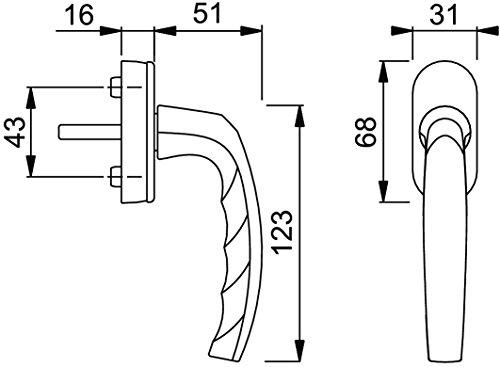 HOPPE Fenstergriff Atlanta 0530/US952 ST=35mm N=10mm M5x50 Secustik F9016