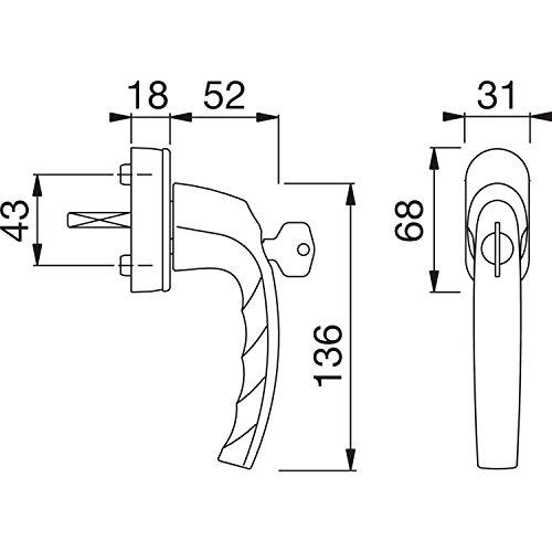 HOPPE 10763941 Fenstergriff Atlanta mit Sperrzylinder | Edelstahl Effekt | sperrbar mit Schlüssel | Vierkant 7x32-42