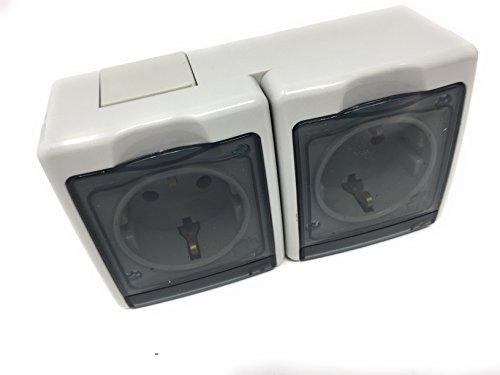 Aufputzsteckdosen IP44 Steckdose Schuko Schalter Feuchtraum Außenbereich mit Sichtfenster 2 fach