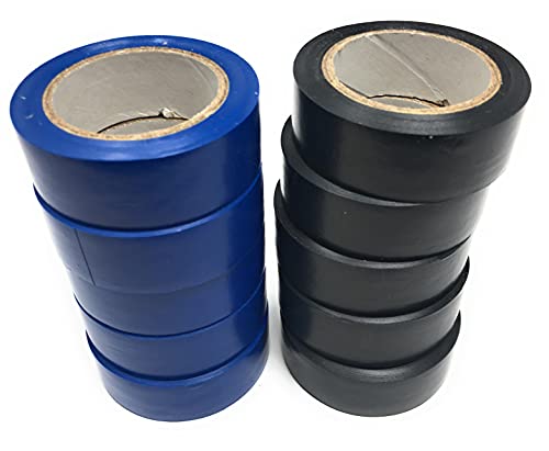 Isolierband schwarz blau 10er Set, Iso Tape 19 mm x 10 m, VDE-geprÃÂ¼ft, wasserfest, elastisch, durchschlagfest bis 5 kV