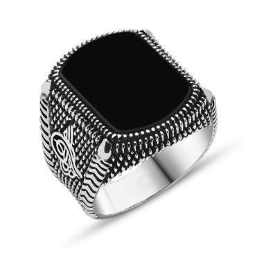 Herren Ring 925 aus Echt Silber - mit Schwarzem Stein - Vintage Osmanisch Bayram