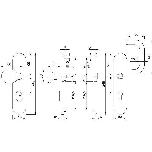 Hoppe Paris Edelstahl Schutz-Wechselgrt Schild E86G/3332ZA/3330/138Z 10 PZ-92 57