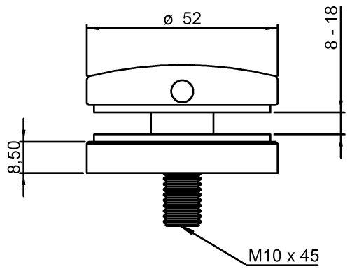Glas-Punkthalter 52mm für Glas 8-18mm, flacher Anschluss, V2A