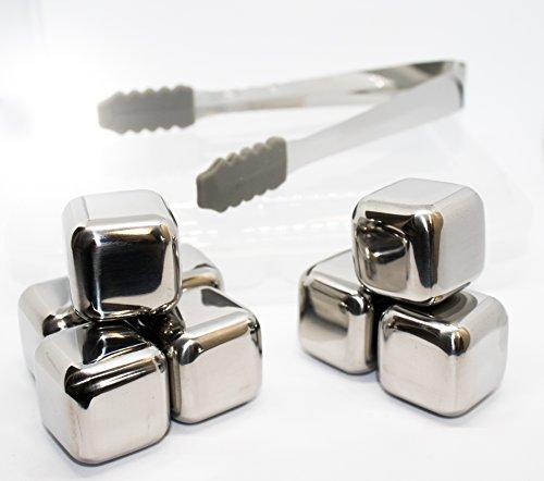 Bayram® Whisky Steine Set - Eiswürfel Wiederverwendbar aus Edelstahl | 8 Stück mit Eiszange Ice Cubes  Wein Kühlsteine | Bar Accessoires - Geschenke Für Whiskyliebhaber