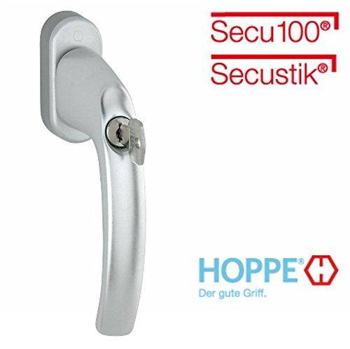 HOPPE 10763909 Fenstergriff Atlanta-Secustik m. Rast. 45°,VK 7 x 32-42 mm, Silber