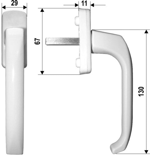 Fenstergriff aus Aluminium"Dolly", pulverbeschichtet weiß, RAL 9016, 40x10 mm (1 ST)