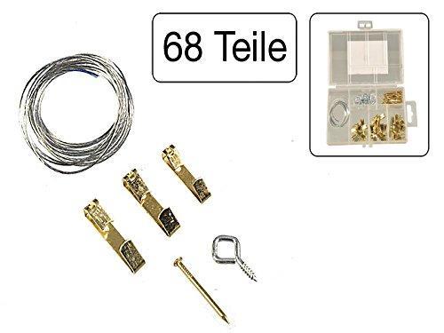 68 tlg Set Bilderhaken + Nägel + Ösen + Draht 6 - fach sortiert in Kunststoffbox