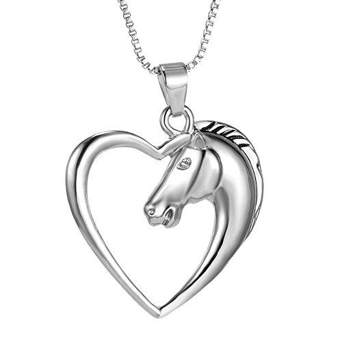 Hanessa Damen-Schmuck Edle Pferd Halskette in Silber Pferde-Kopf Herz Tier-Freund Geschenk für Mädchen Pferdeliebhaber Reiten