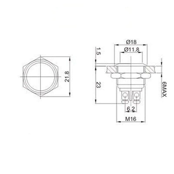 LED Drucktaster Edelstahl 16mm - IP67 Wasserdicht, Grüne Beleuchtung