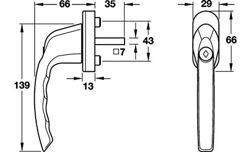 HOPPE Fenstergriff Modell Tokyo 0710S/U26 Aluminium kunststoff beschichtet weiß, 90 Grad Rasterung für Drehkippfenster, abschließbar