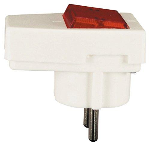 Schuko-Winkel-Stecker, abschaltbar mit Wippschalter rot beleuchtet, Leitungseinführung von unten