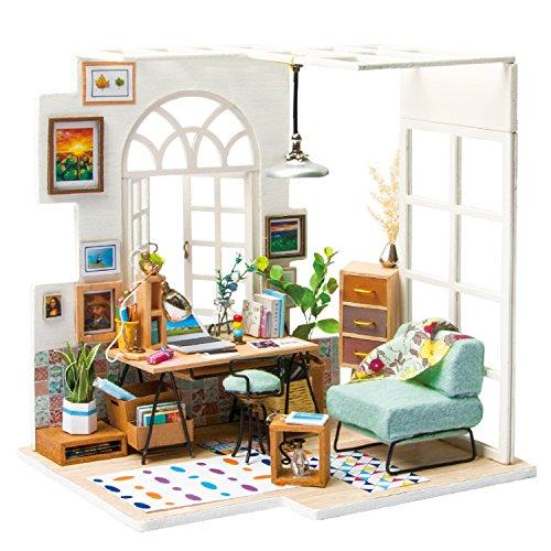 ROBOTIME Puppenhaus Wohnzimmer mit Zubehör und Möbel - DIY Dollhouse Miniature Kit zum Aufbauen von Erwachsenen - Mini Renovation House - Kreativität für Kinder