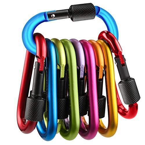 8 Stück Karabiner,Nakeey Schlüsselanhänger Karabinerhaken Aluminium Schraubkarabiner D-Ring Form Karabiner Schraubverschluss für Camping, Angeln,Wandern,Reisen