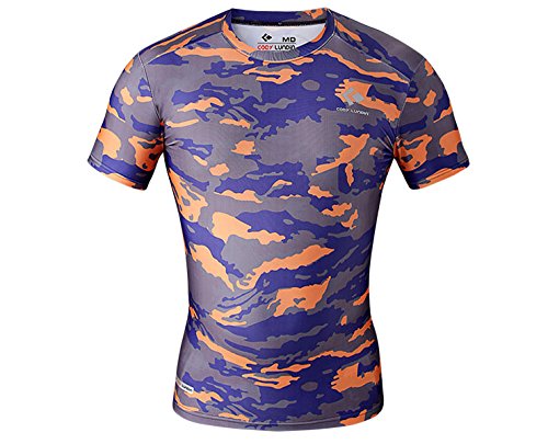 Sport T-shirt Camouflage Männer Fitness-Top für Freizeit Trainingsshirt Stringer Workout Bodybuilding shirt mit Rundhals bayletics® (Lila, L)