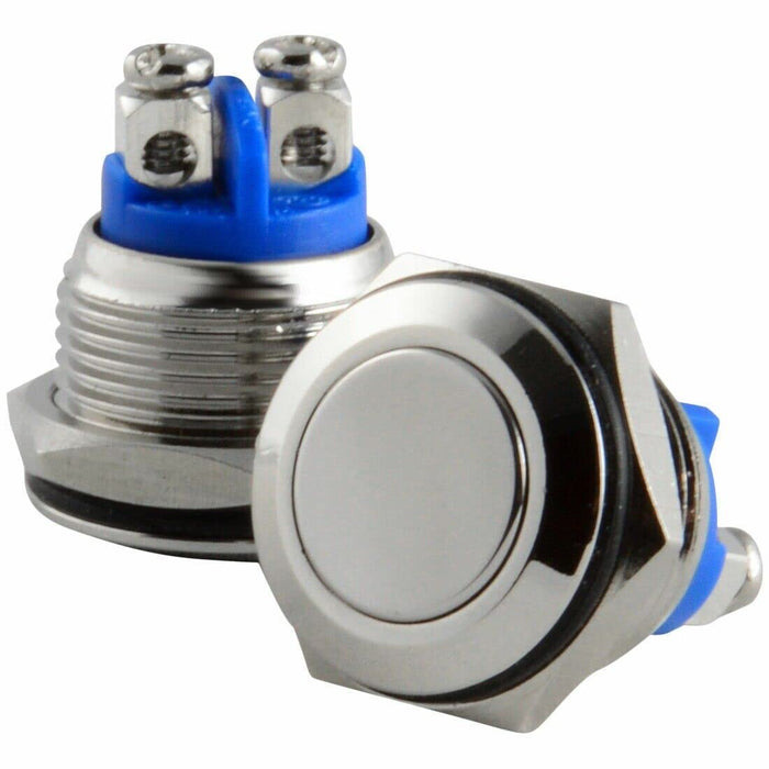 Edelstahl-Drucktaster 16mm Mit LED – Wasserdichter Druckschalter (SPST, 2A, Ein/Aus) Für Innen & Außen