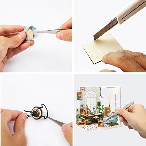 ROBOTIME Puppenhaus Wohnzimmer mit Zubehör und Möbel - DIY Dollhouse Miniature Kit zum Aufbauen von Erwachsenen - Mini Renovation House - Kreativität für Kinder