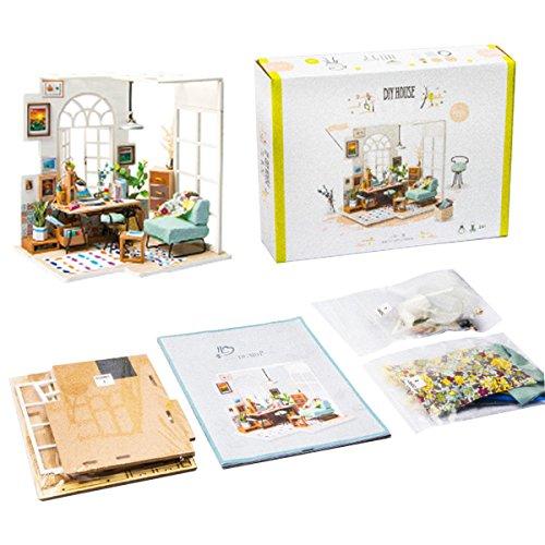 ROBOTIME Puppenhaus Wohnzimmer mit Zubehör und Möbel - DIY Dollhouse Miniature Kit zum Aufbauen von Erwachsenen - Mini Renovation House - Kreativität für Kinder