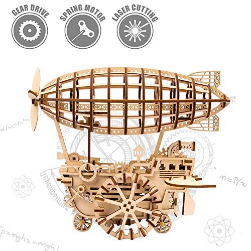 Lokomotive mechanischer Baukasten - 3D Holzpuzzle Laser-Cut - Modellbaukasten mit Eigenantrieb - Bildung IQ Puzzler Geschenke für Kinder, Jugendliche und Erwachsene (Air Vehicle)