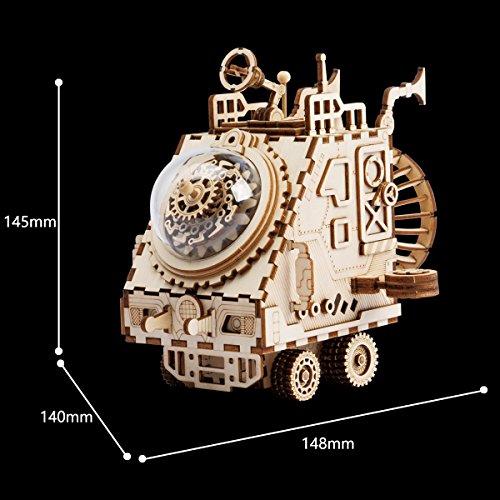 ROBOTIME Laser-Schnitt-hölzernes Puzzlespiel-DIY Mechanismus-Spieluhr-hölzernes Modell Gebäude-Geburtstags- und Weihnachtsgeschenke für Kinder und Erwachsene (Space Vehicle)