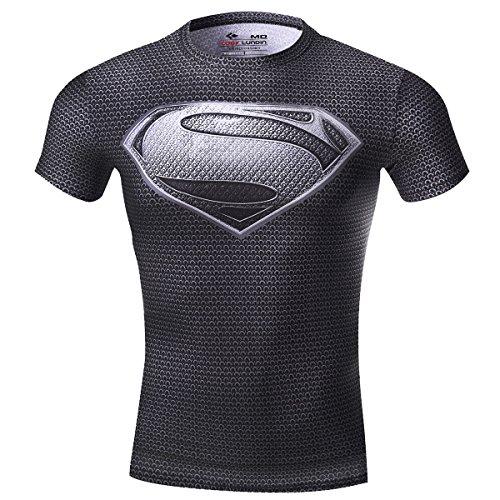 Cody Lundin Mens Super Hero Fitness T-Shirt Männer Kompression Joggen Bewegung ausführen Kurzarm (M, Black-Grey)